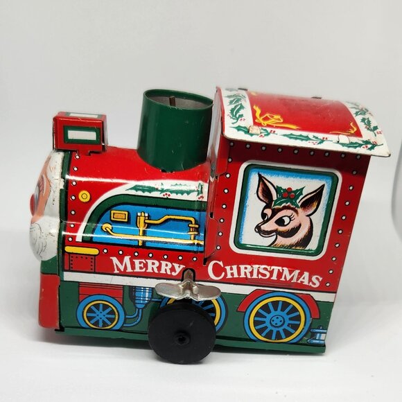 Vintage Tin Windup Train Christmas Children's Toy Yuletide Brand Santa Face - Picture 2 of 6